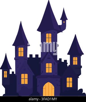 Haunted Halloween Castle with Glowing Windows Stock Vector