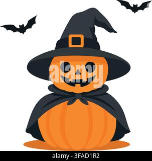 Halloween Pumpkin Witch with Bats Cartoon Illustration Stock Vector