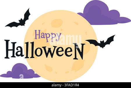 Happy Halloween Full Moon with Flying Bats Stock Vector