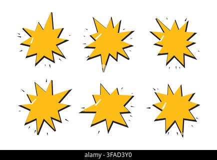Yellow comic starburst explosion pop art elements Stock Vector