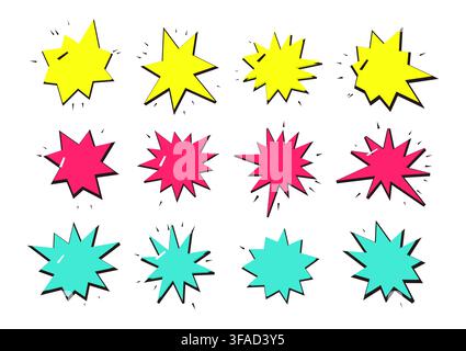 Comic style bursting star shape speech bubbles set Stock Vector