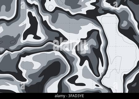Abstract topographic map with monochrome contour lines Stock Vector