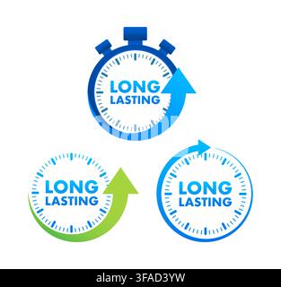 Long lasting product durability concept with stopwatch icon Stock Vector