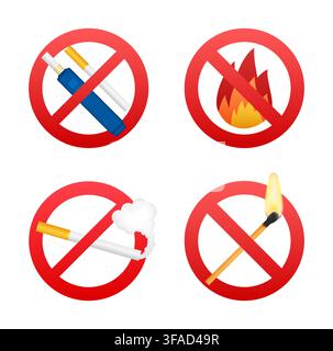 No smoking and fire prohibition signs collection Stock Vector
