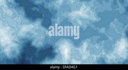 Topographic map showing terrain elevation contours in blue Stock Vector