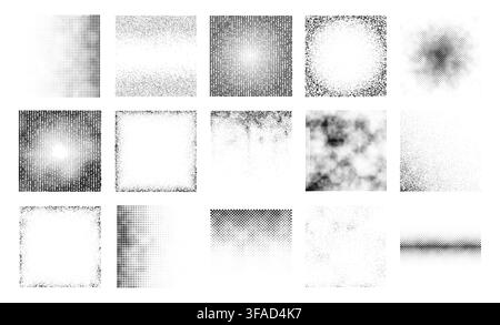 Halftone and grain textures set with various patterns Stock Vector