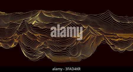 Golden wireframe grid abstract mountains topography Stock Vector