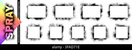 Stencil paint border, spray graffiti frame, grunge vector frame. Rectangular bg with ink splatter, square shape brush stamp, airbrush boarder. Line Stock Vector