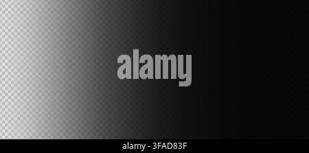 Transparent gradient background. Abstract black fade banner. Horizontal poster with smooth transition white to black color, from light to dark. Vector Stock Vector