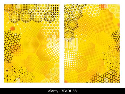 Set of backgrounds with honeycombs. Hand drawn. Not AI, vector illustration. Stock Vector