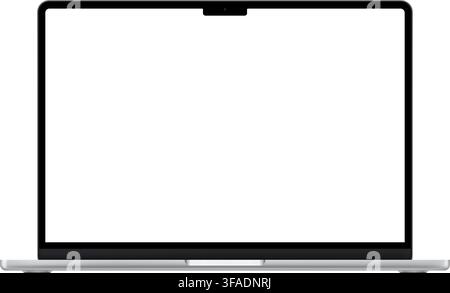 Realistic silver laptop empty screen frame overlay mockup. Mobile PC display template isolated on transparent bg. Device front view. Notebook display Stock Vector