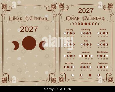 Moon calendar 2027 and Moon Phases banner. Lunar phases schedule and ...