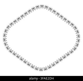 Black double bow lace diamond frame repeats paired ribbon knots joined by arched dotted cord. as coquette ornament isolated on white background for wedding invitations labels badges or romantic cards. Stock Vector