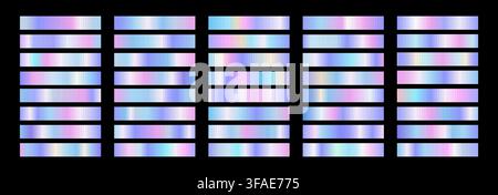 Iridescent gradient swatches. Pastel and neon color design abstract collection. Soft glow and elegant depth Stock Vector