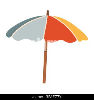 Multicolor beach umbrella vector illustration with blue red orange panels. Summer sun shade parasol isolated on white background Stock Vector