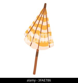Folded yellow striped beach umbrella vector illustration. Summer travel parasol isolated on white background Stock Vector