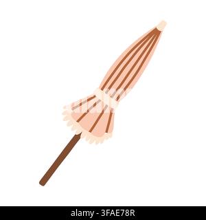 Folded pink beach umbrella with fringe vector illustration. Modern summer sun protection gear isolated on white background Stock Vector