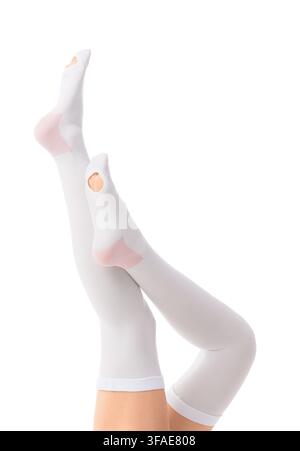 Compression socks for medical support and leg health, therapeutic hosiery for circulation and swelling relief, isolated on white background Stock Photo