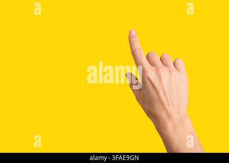 Interactive digital interface concept, hand pointing or touching virtual screen, user experience and technology Stock Photo