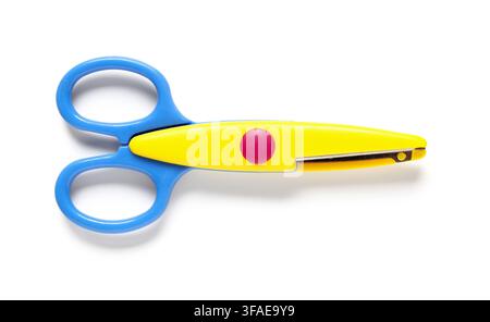 Childrens safety scissors, school supplies and education concept, colorful plastic craft tool for kids isolated on white background Stock Photo
