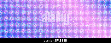 Pink purple shining disco party background. Iridescent gradient sparkling glitter sequin texture. Retro discoball mirror mosaic wallpaper. Abstract glowing halftone sparkle backdrop. Vector  Stock Vector