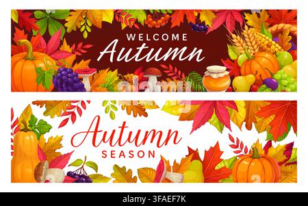 Welcome autumn banners, fall leaves and harvest Stock Vector