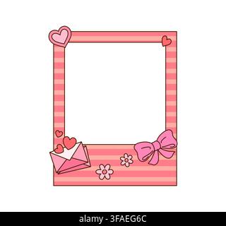 Retro groovy love frame with hearts and flowers Stock Vector