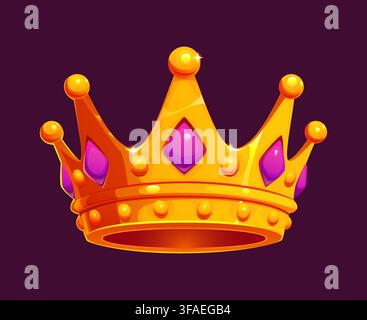 Cartoon golden king crown icon with gemstones Stock Vector