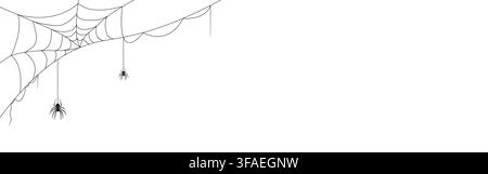Eerie spider border. Gothic arachnid and web outline. Vector background for Halloween posters and banners Stock Vector