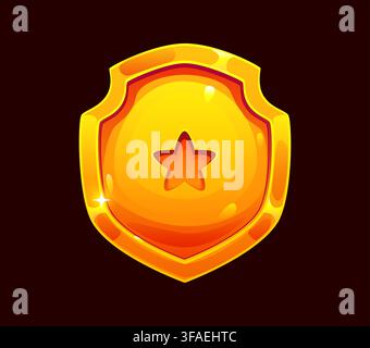 Cartoon golden shield badge with glossy surface Stock Vector