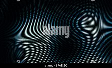 A dense array of blue and white dots undulates along the curved surface, forming ripples against the dark background. Stock Photo