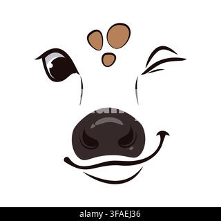 Cartoon winking cow or calf face emotion Stock Vector
