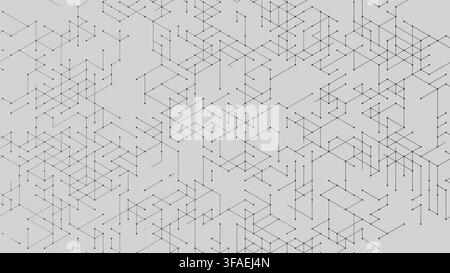 Thin black lines are connected at right angles on a white background to form a dense geometric line pattern. Stock Photo