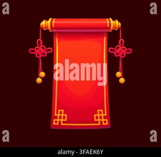 Cartoon red Chinese paper scroll manuscript Stock Vector