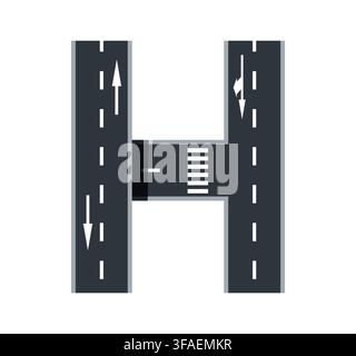 Cartoon asphalt highway road font letter H Stock Vector