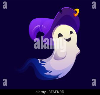 Cartoon Halloween ghost character in purple hat Stock Vector