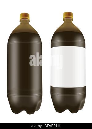 Beer in two liter plastic bottles isolated on white background. Highly detailed illustration Stock Photo