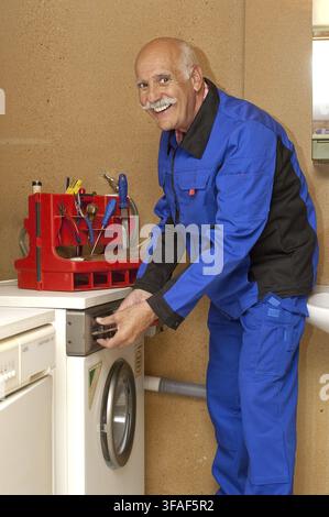 Washing machine repair, Stuttgart, Baden-Wuerttemberg, Federal Republic of Germany Stock Photo