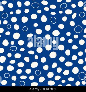 Organic seamless pattern white with circles on blue background. Stock Vector