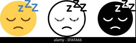 Sleeping face emoji tired icon set outline silhouette and color vector isolated on white background Stock Vector