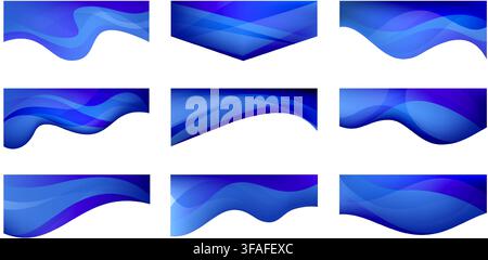 Header vector shapes for banner design. Curved abstract borders dividers and website templates with blue fluid texture. Separator modern horizontal Stock Vector