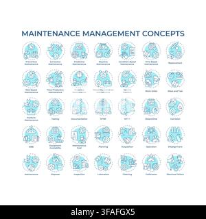 Maintenance management soft blue concept icons Stock Vector