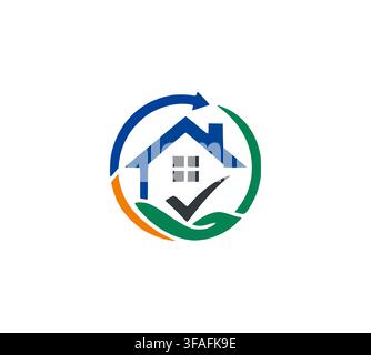 Real Estate Home Care Hand Checkmark Circle Logo Stock Vector