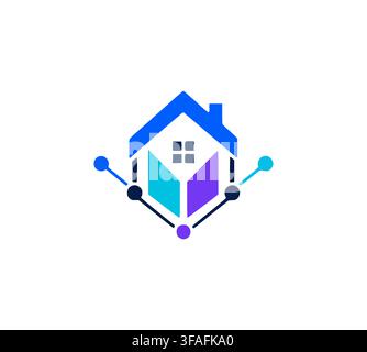 Smart Tech House Real Estate Network Node Logo Vector Stock Vector
