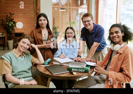 Portrait of Diverse Students Studying Together on Campus Stock Photo