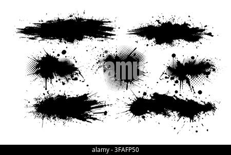 A set of blots with halftone elements . hand drawn. Not AI, Vector Stock Vector