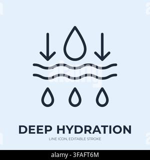 Deep hydration line icon. Moisture absorption linear vector illustration. Thin sign of water drop penetrating layered surface for skincare Stock Vector