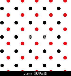 Bold rows of large red and black polka dots alternate across this clean seamless white pattern Stock Vector