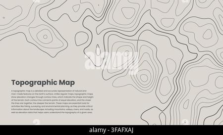 Topographic map banner with copy scape and geographic pattern on beige background, topography line map. Vintage outdoors style. topographic line conto Stock Vector