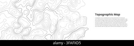 Banner with copy space and contour topographic map design. Topography and geography map grid abstract backdrop. Editable stroke. Linear graphics. Topo Stock Vector